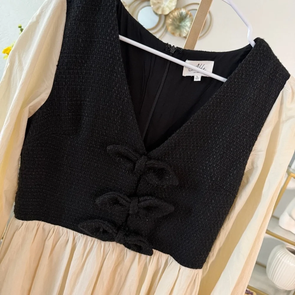 Able Black and Cream Long Sleeve Dress - Picture 2 of 5